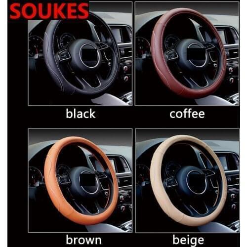 38CM Car Styling Genuine Leather Steering Wheel Cover For Volkswagen VW Polo Passat B5 B6 CC Golf 4 5 6 7 Touran T5 Tiguan Bora