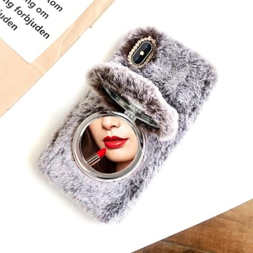 For Samsung Galaxy Note 10 Plus 5G 9 8 S10 S10e S9 S8 Plus Case Plush Magnet Mirror Warm Hand Soft Winter Cover Kickstand Funda