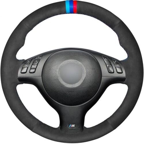 Black Suede Steering Wheel Cover for BMW E46 E39 330i 540i 525i 530i 330Ci M3 Car Accessories