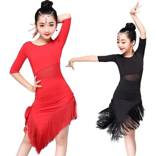 Kids Latin Dance Dress 2020 News Tassel Dance Dress With Fringes Tango Salsa Ballroom Kids Dresses for Girls Costume Competition
