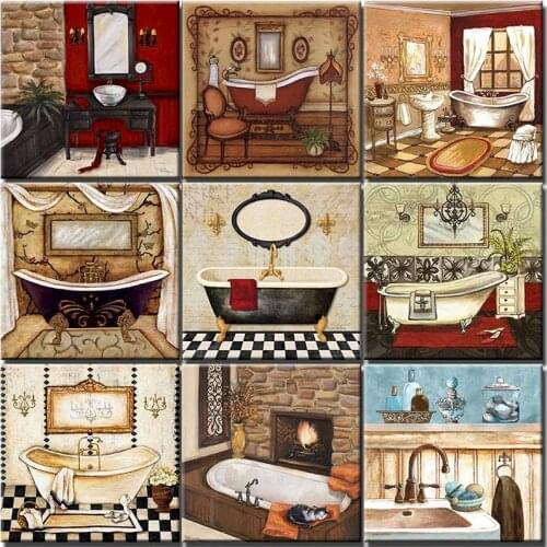 Diy Oil Painting By Numbers Bath Crock Acrylic HandPainted Paint By Numbers Art For Home Decor Coloring By Numbers Bathroom Set