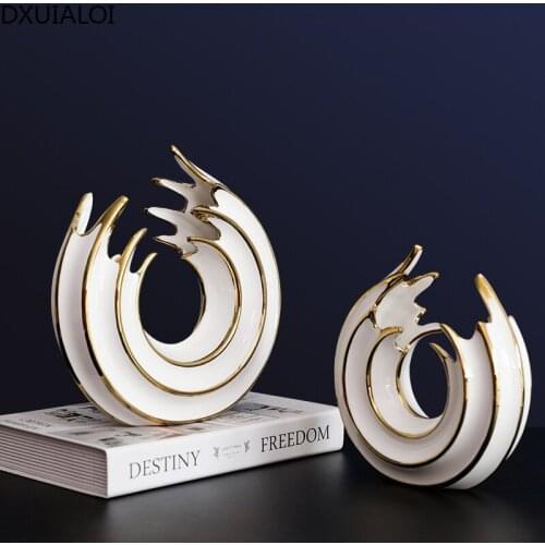 DXUIALOI Nordic Creative Round Ceramic Crafts White Wave Flower Decoration Living Room Office Desktop Home Decoration