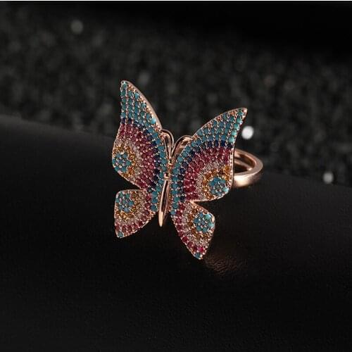 European and American Temperament Butterfly Rings Mircro Pave Cubic Zirconia Colorful Insect Ring Fashion Wedding Jewelry