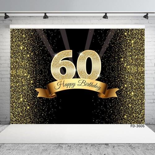 Photography Backgrounds Golden Glitter Light Computer Printed Prom Backdrop for 60 Happy Birthday Party Photophone Photo Studio