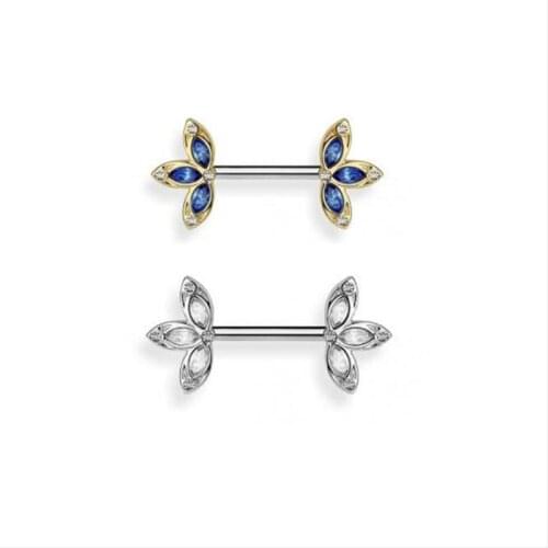 JINGLANG New Product Clover Symmetrical Diamond-studded Flower Breast Ring Breast Nail Stainless Steel Piercing Jewelry