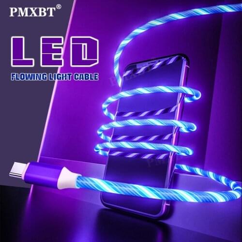 Flow Micro USB Type C Cable Android Mobile Phone Charger Fast Charging Microusb LED Illuminated USB Data Cord For iPhone Samsung