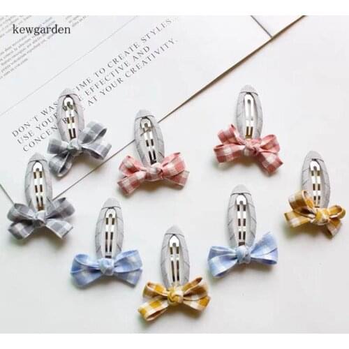 Kewgarden Plaid Hair Ribbons Hair Accessories Sets Elastic Hair Bands + Hairpins + Hairclips 3 Pairs Baby Girls Safety Headwear