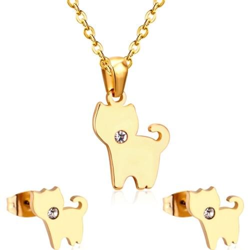 LUXUKISSKIDS Stainless Steel Necklace Pendant Earrings Jewelry sets For Men Women Crystal Dog Jewelry Set Fashion Jewellery Gift