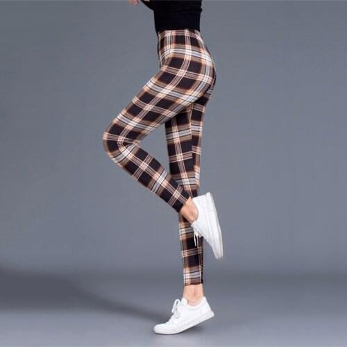 VIIANLES Plaid Printed Leggings Women Sexy Pants High Waist Trousers Push Up Fashion Fitness Leggins Gym Sporting