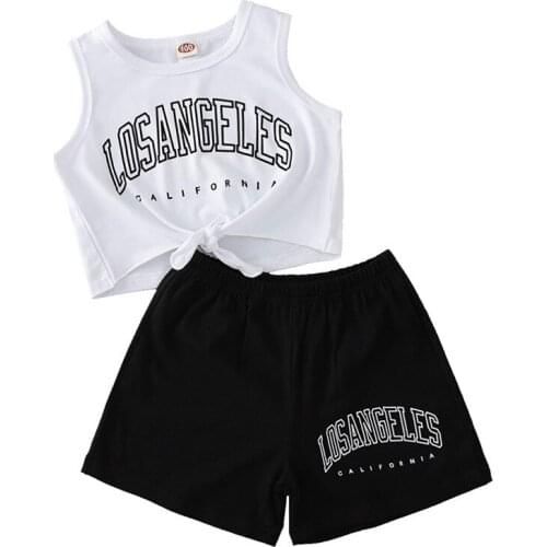 Summer Girl Set Letter Print Sleeveless Vest + Shorts 2pcs Children Suits Clothes