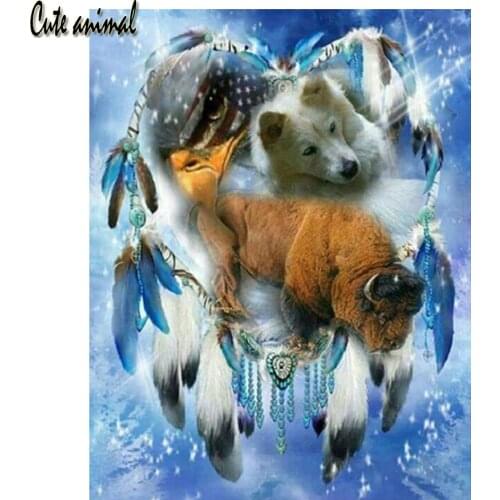 Dream-catcher&Wolf Diamond Painting round 5D diamond mosaic full square drill diamond embroidery cross stitch home decor