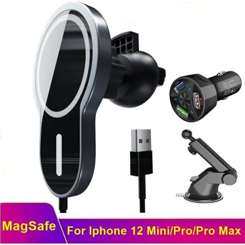 15W Magnetic Car Wireless Charger for iPhone 12 Pro Max Mini Carregador Magsafe Qi Fast Charging Charger Car Phone Holder Stand