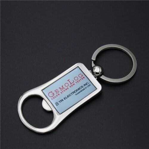 Custom Logo Corporate Giveaway Metal Key Chain with Bottle Opener Promotional Gift Keychain with Epoxy Sticker & Laser Engraving