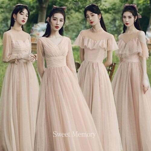 2021 Custom Made Illusion Long Sleeve Bridesmaid Dresses Sweet Memory Floor-Length Pearls Beading Wedding Vestidios Formal Gown