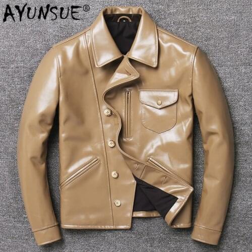 AYUNSUE Genuine Leather Jacket Men Short Real Cow Leather Coat Spring Autumn Motorcycle Mens Leather Jackets Casaco 1810 YY1363