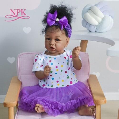 NPK 55CM soft silicone or soft cloth body full body saskia hand detailed paiting hand rooted hair African American Baby