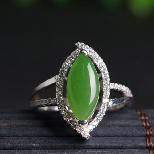 Real green jade ring hetian jade resizable emerald ring 925 sterling silver women rings jade jewelry nickles women diamond ring