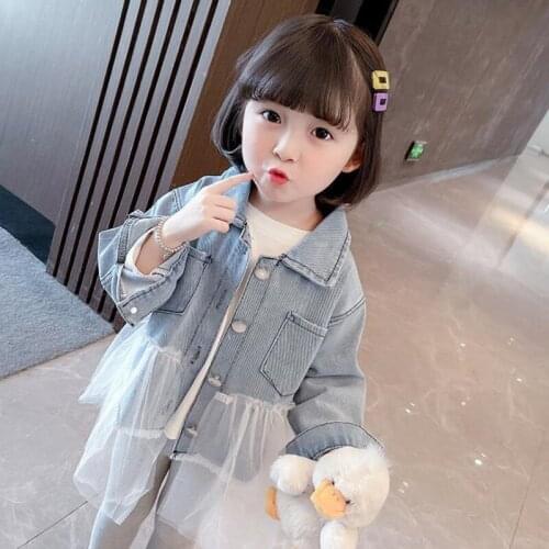 New Kids Clothes Spring Autumn Girls Outwear Fashion Korean Lace Patchwork Jean Jackets Toddler Girls Denim Coats For 1-7Years
