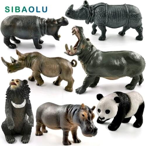 New Simulation Hippo Bear Rhino Panda figurine Animal model home decor miniature fairy garden decoration accessories modern toys