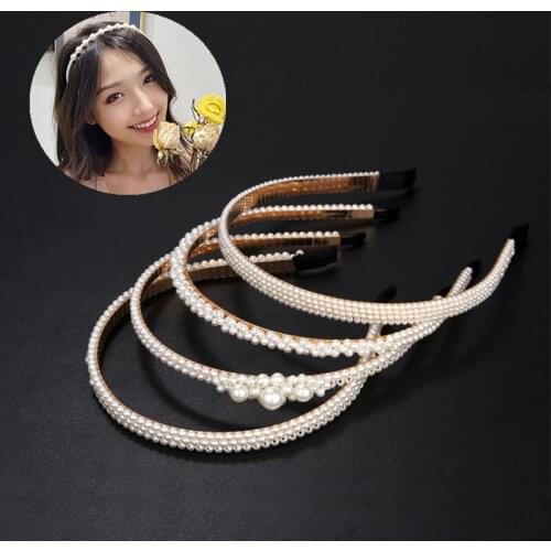New Women Elegant Full Pearls Simple Hairbands Sweet Headband Hair Hoops Holder Ornament Head Band Lady Fashion Hair Accessories