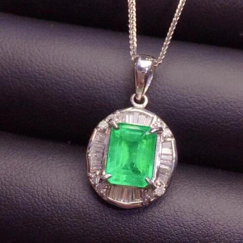 H622 Fine Jewelry AU750 G18K Natural Emerald Pendant Emearld 3.29ct Gold Diamond Pendant Gemstone Necklaces for Women