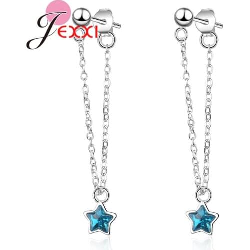 Popular Modal Style Blue Star Crystal Pendant Long Chain with Earrings 925 Sterling Silver High Quality Factory Price
