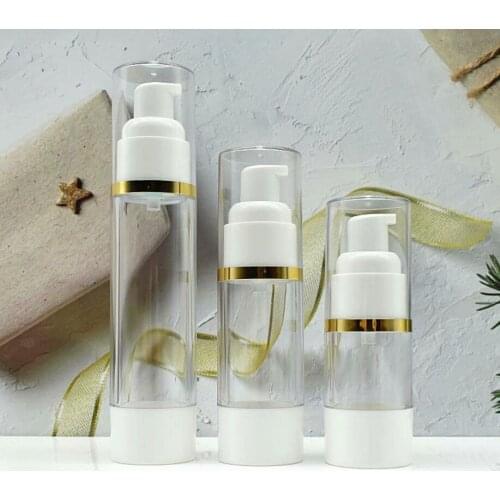 15ML clear white plastic airless bottle gold line lotion/emulsion/serum/liquid foundation/whitening essence cosmetic packing