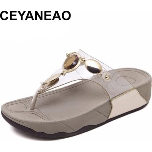 CEYANEAO New women summer Comfortable Breathable Flat sandals shoes woman Transparent Crystal casual beach sandals size 35-40