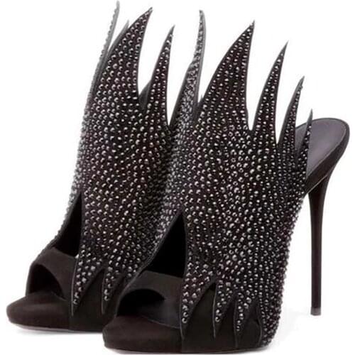 Crystal Hight Heels Slipper Sandals Irregular Cut Peep-toe Stiletto Heel Slip On Dress Ladies Sandals Outside Slippery Party