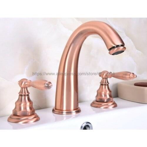 Bathroom Antique Red Copper Faucet 3 Hole Double Handle Basin Sink Mixer Tap Widespread Bathroom Basin Faucet Nrg065