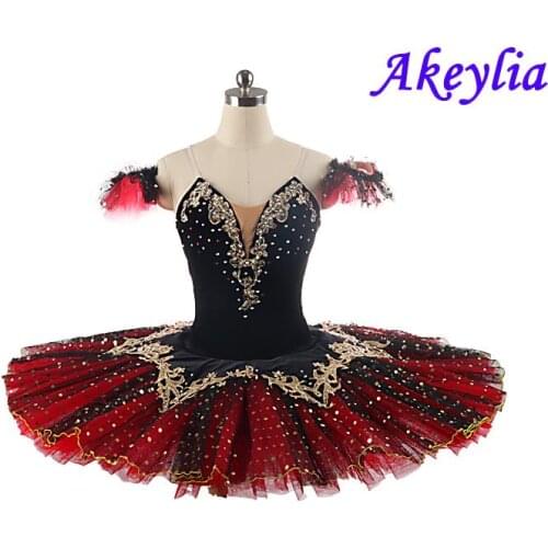 Girls Don Quixote Kitri Variation Ballet Competition Costume Professional Pancake Tutu Red Black Spanish Dress Adult 11 layers