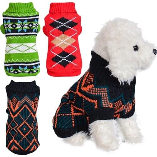 Pet Knitted Sweater Dog Winter Warm Clothes Geometric Plaid Dog Coat Thickening Sweater Puppy Coat Jumper Apparel Clothes Wool