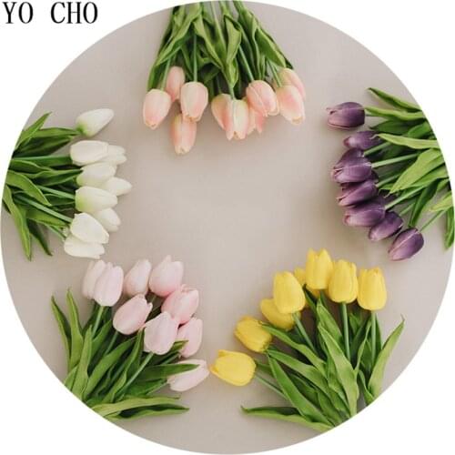 YO CHO 21pcs/lot Real Touch Latex Flower PU Tulip Flores Artificiais Wedding Flowers Home Decoration Party Supplies 12 Colors