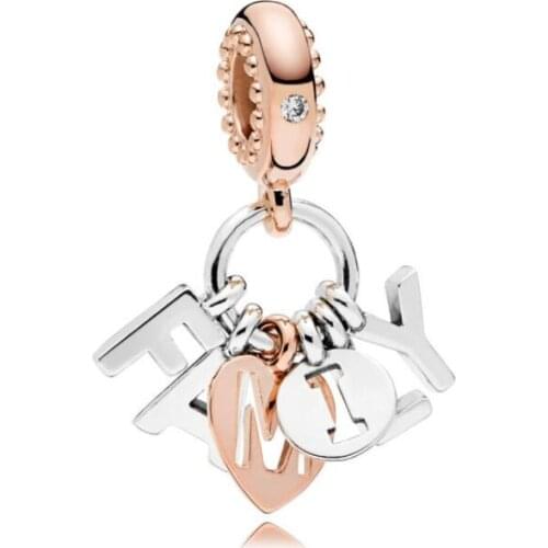 Genuine 925 Sterling Silver Charm Rose Gold Perfect Family Pendant Beads Fit Women Pan Bracelet & Necklace Diy Jewelry