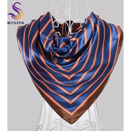 [BYSIFA] Ladies Black Silk Scarf Shawl Fashion New Brand Chain Square Scarves Wraps 90*90cm Spring Autumn Muslim Head Scarf Cape