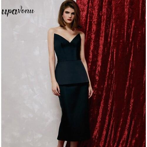 Free Shipping 2021 Womens Summer Dress Wrapped Satin Dress Black Sexy Strapless Bodycon Halter Club Night Party Midi Vestidos