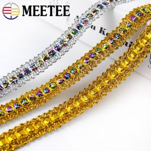 10/30meters Meetee 1.4cm Polyester Golden Braided Lace Fabric DIY Stage Costume Decorative Ribbon Garment Sewing Accessories