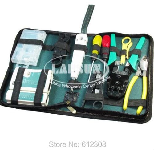 10 in 1 RJ45 RJ11 RJ12 CAT5 LAN Network Tool Kit Set Bag Cable Tester Connector Crimp Crimper Plug Plier Wire Cutter Screwdriver
