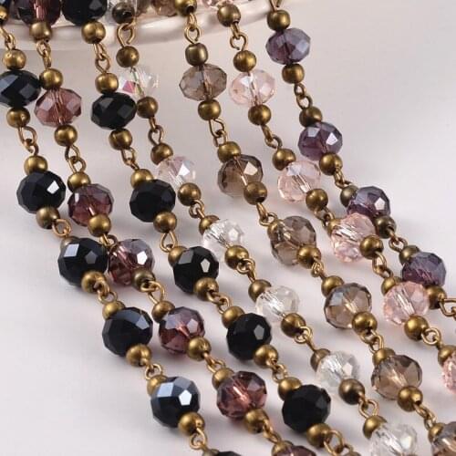 15 Strands Handmade Glass Beaded Chains Brass Beads Brass Eye Pin for Necklaces Bracelets Making 39.3" 1m/strand