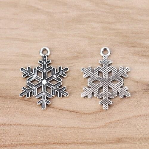 20 Pieces Christmas Snowflake Charms Pendants Beads for Necklace Bracelet Earring Jewellery Making 24x19mm