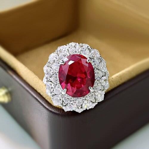 2021 New Real 925 Sterling Silver 5 Carat Ring Created Moissanite Pigeon Blood Red Gemstone Ring For Women Fine Jewelry Gitfs
