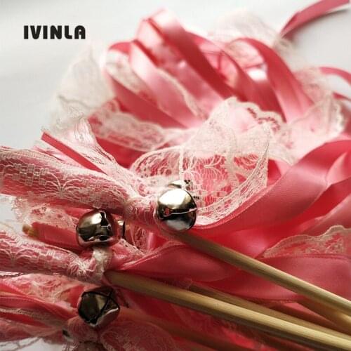 50pcs of Stye D watermelon red Wedding Ribbon Wands, Wedding Confetti Twiring Stream Ribbon Sticks Wands with Bells
