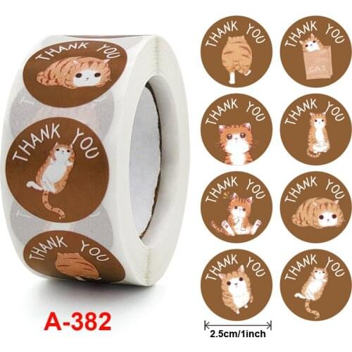 Thank you cat Sticker Reward Sticker Roll for Kids 500pcs Round Cartoon Sealing Labels for Teacher Supplies Encourage Cute Label