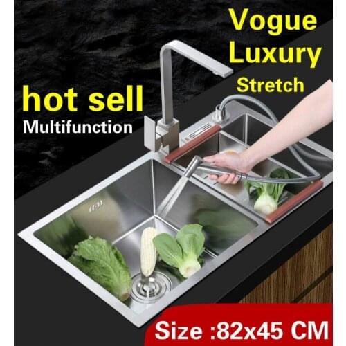 Free shipping Apartment kitchen manual sink double groove multifunction wash vegetables 304 stainless steel hot sell 82x45 CM