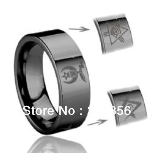 Free Shipping Buy Cheap Price Discount Jewel USA HOT Selling 8MM Men&Womens Tribel Masonic Shriner Engraved Black Wedding Rings