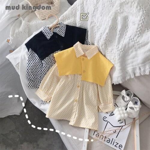 Mudkingdom Girls Shirts Dot Long Sleeve Turn-down Collar Shawl Button Casual Tops for Toddler Spring Autumn Fashion Kids Blouses