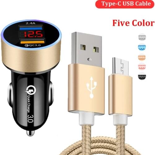QC 3.0 Fast Car Charger Dual USB Phone Charger Adapter For OPPO A52 A72 A31 A5 A9 2020 Reno 3 4 2 Z Type-c USB C Cable Charger