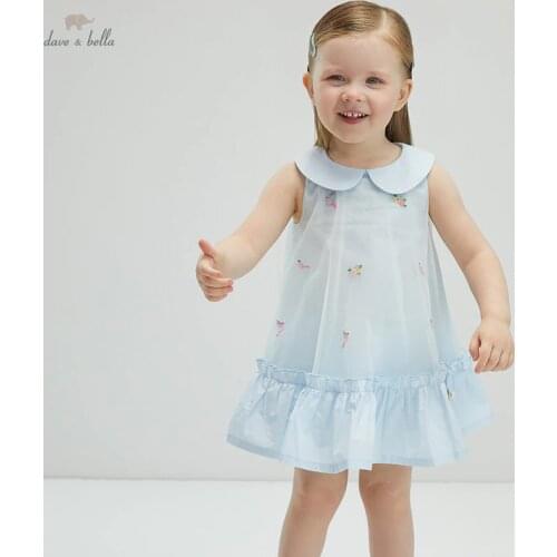 DBZ17888 dave bella summer baby girls cute embroidery draped dress children fashion party dress kids infant lolita clothes