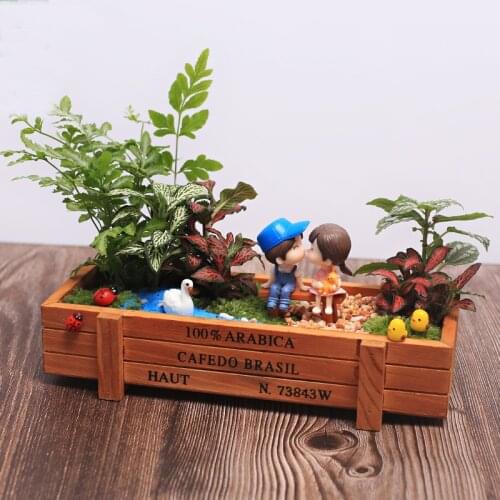 Wooden Succulents Plants Potted Plants Bonsai Rectangle Box Home Garden Table Decoration Fake Plants Party Supplies