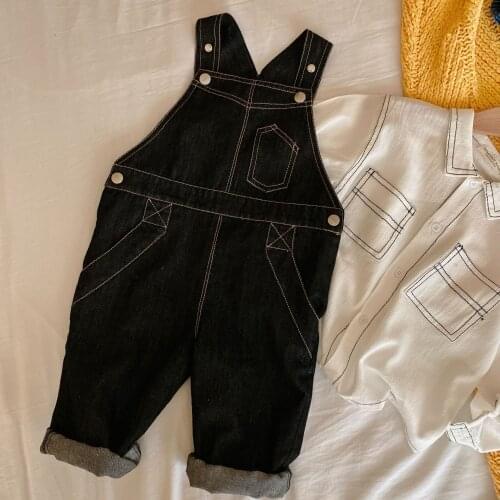 Kids Overalls Jeans Full Length Elastic Waist Loose Solid Cptton Casual New Fashion Cool Spring Autumn Unisex Children Kids